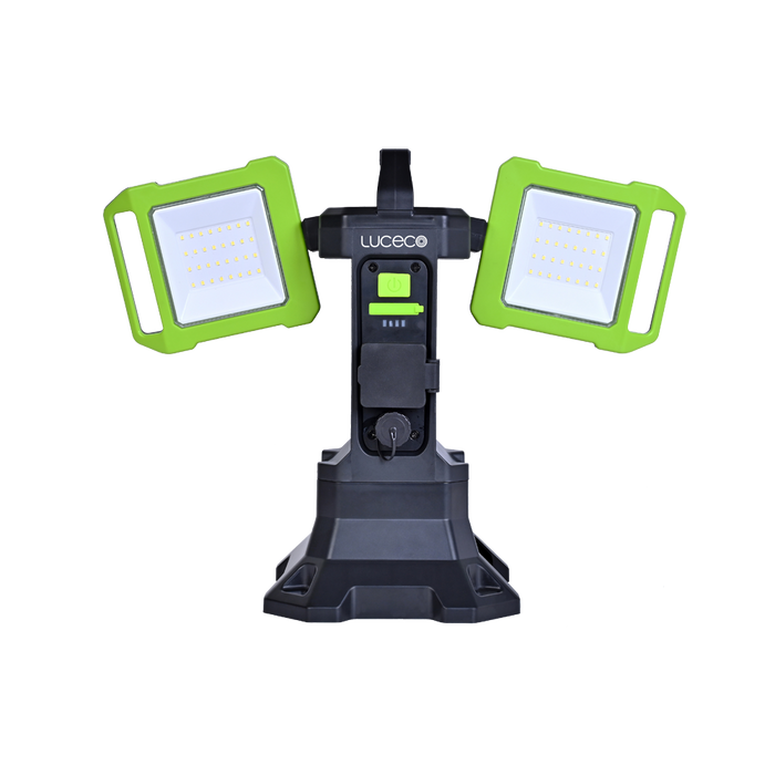 Luceco UniVolt hybrid twin-head work light with both heads open