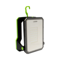 Portable work light with green hook on a white background