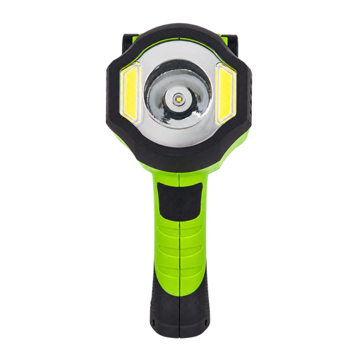 Luceco LILSP60G65 inspection torch, black and green, front view