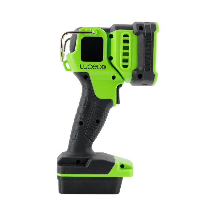 Luceco UniVolt cordless inspection spotlight rear angled view