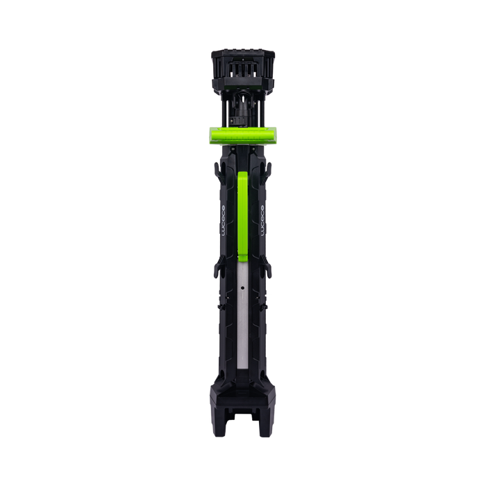 Luceco UniVolt Titan telescopic tripod work light folded for storage