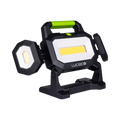 Luceco UniVolt triple-head work light with side panels angled