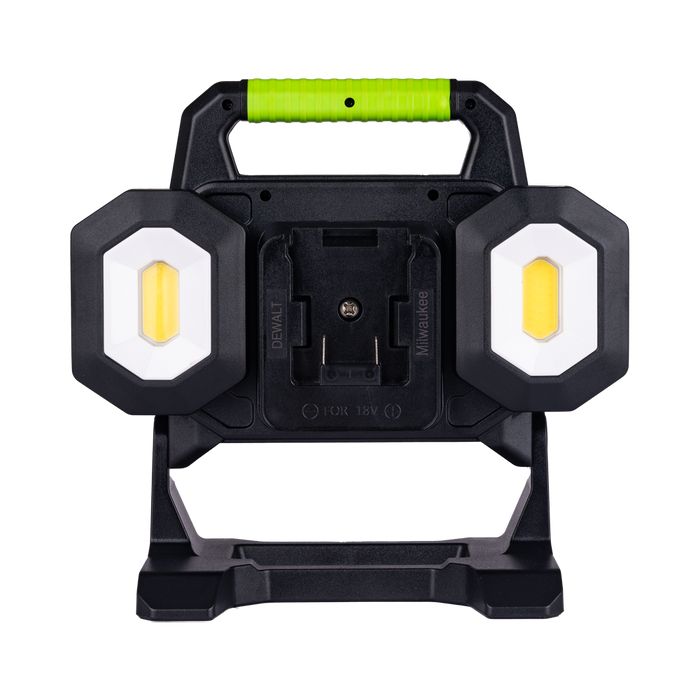 Luceco UniVolt triple-head work light rear view