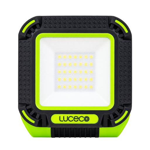 Luceco LWR10G65 work light, black and green, front view