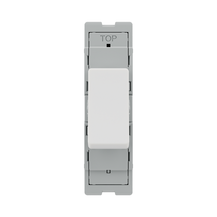 BG GridLite White Moulded White 20A 16AX 1 Way Single Pole Switch Module M11 – front view