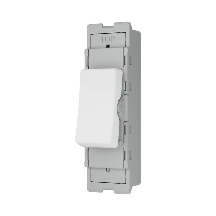 BG GridLite White Moulded White 20A 16AX 1 Way Single Pole Switch Module M11 – angled view