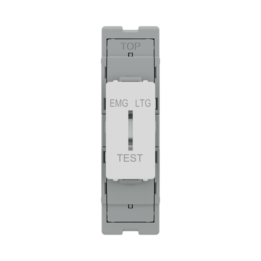 BG GridLite White Moulded White 20A 16AX 2 Way Single Pole Emergency Lighting Test Key Switch Module M12EL – front view