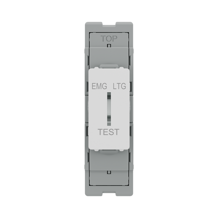 BG GridLite White Moulded White 20A 16AX 2 Way Single Pole Emergency Lighting Test Key Switch Module M12EL – front view
