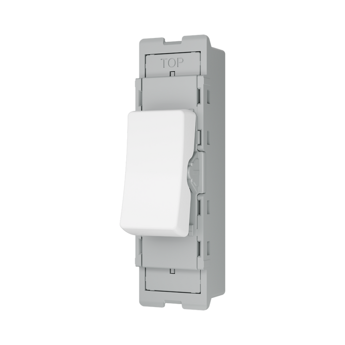 BG GridLite White Moulded White 20A 16AX 2 Way Single Pole Switch Module M12 – angled view