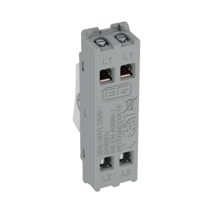 BG GridLite White Moulded White 20A 16AX Intermediate Switch Module M13 – side view