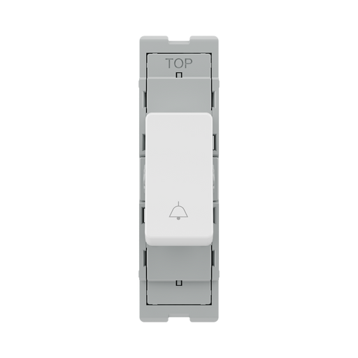 BG GridLite White Moulded White 20A 2 Way Retractive Bell Symbol Switch Module M142BELL – front view