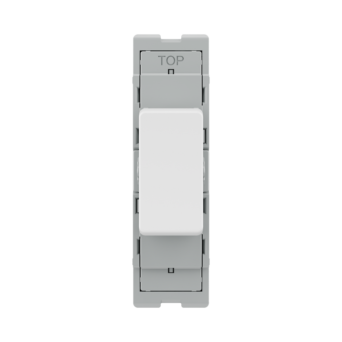 BG GridLite White Moulded White 20A 2 Way Single Pole Retractive Centre-Off Switch Module M142C – front view