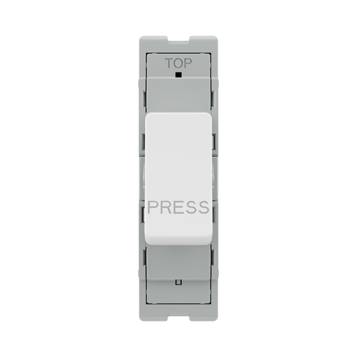 BG GridLite White Moulded White 20A 1 Way Retractive PRESS Switch Module M14PR – front view