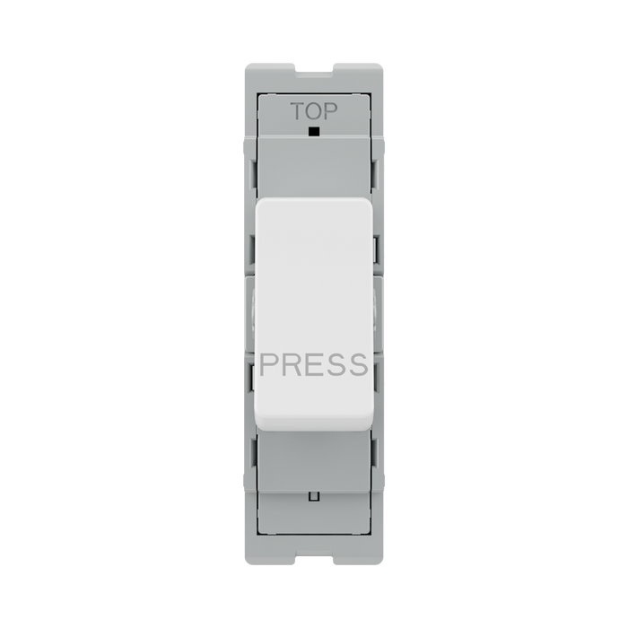 BG GridLite White Moulded White 20A 1 Way Retractive PRESS Switch Module M14PR – front view