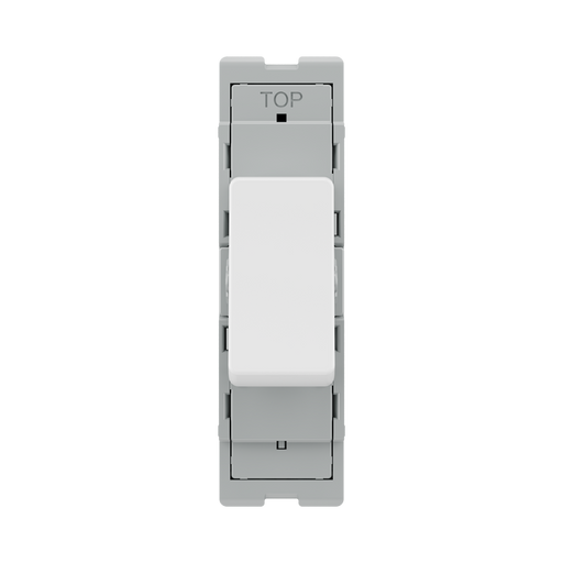 BG GridLite White Moulded White 20A 1 Way Retractive Switch Module M14 – front view