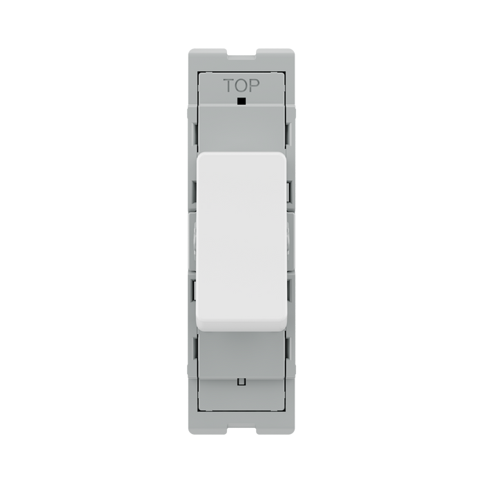 BG GridLite White Moulded White 20A 1 Way Retractive Switch Module M14 – front view