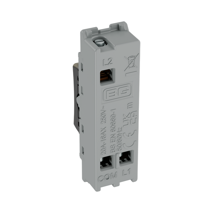 BG GridLite Antique Brass 20A 2 Way Single Pole Centre-Off Switch Module MAB12C – side view