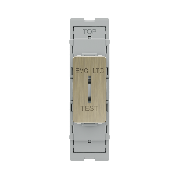 BG GridLite Antique Brass 20A 16AX 2 Way Single Pole Emergency Lighting Test Key Switch Module MAB12EL – front view