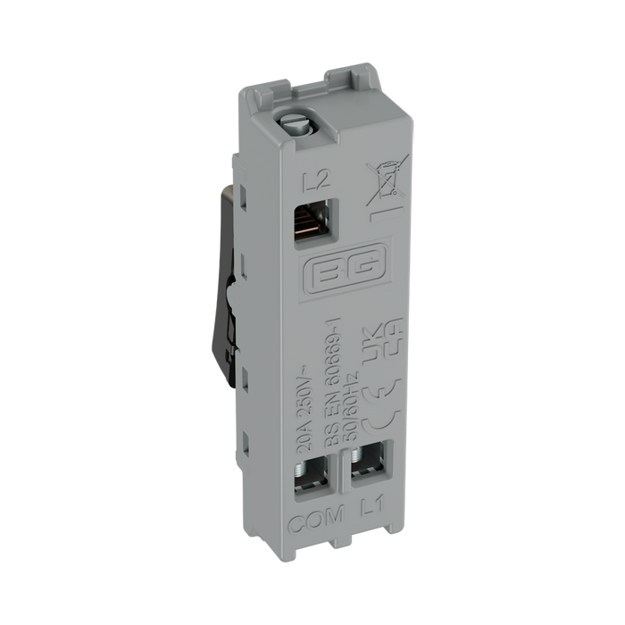 BG GridLite Antique Brass 20A 2 Way Retractive Bell Symbol Switch Module MAB142BELL – side view
