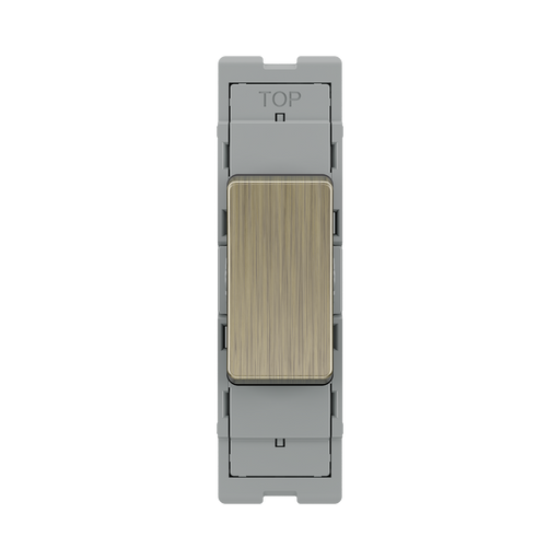 BG GridLite Antique Brass 20A 2 Way Single Pole Retractive Centre-Off Switch Module MAB142C – front view