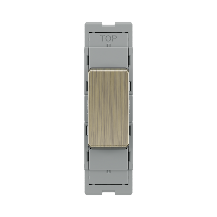 BG GridLite Antique Brass 20A 2 Way Single Pole Retractive Centre-Off Switch Module MAB142C – front view