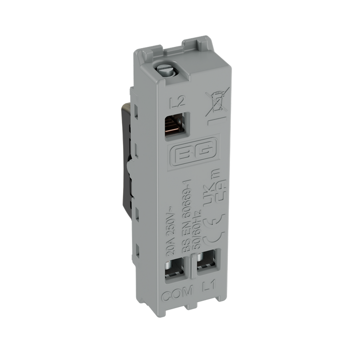 BG GridLite Antique Brass 20A 2 Way Single Pole Retractive Centre-Off Switch Module MAB142C – side view