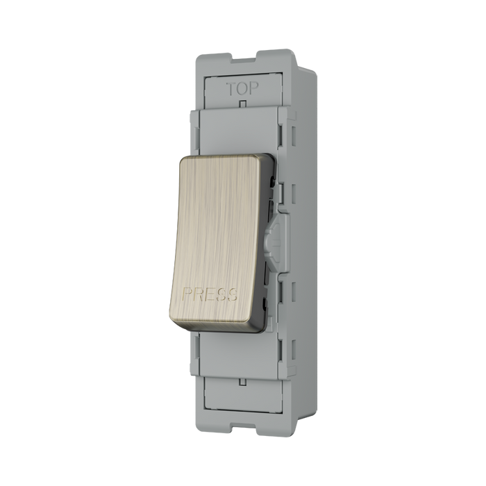BG GridLite Antique Brass 20A 2 Way Retractive PRESS Switch Module MAB142PR – angled view