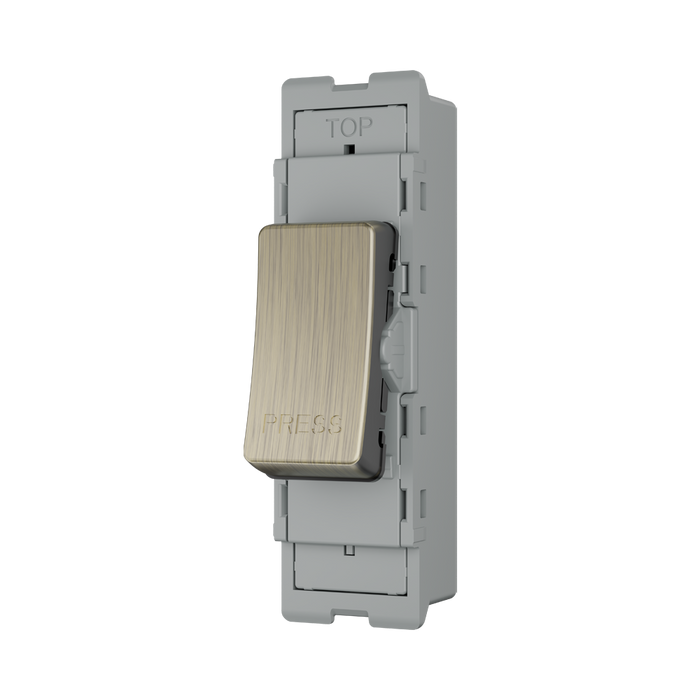 BG GridLite Antique Brass 20A 1 Way Retractive PRESS Switch Module MAB14PR – angled view