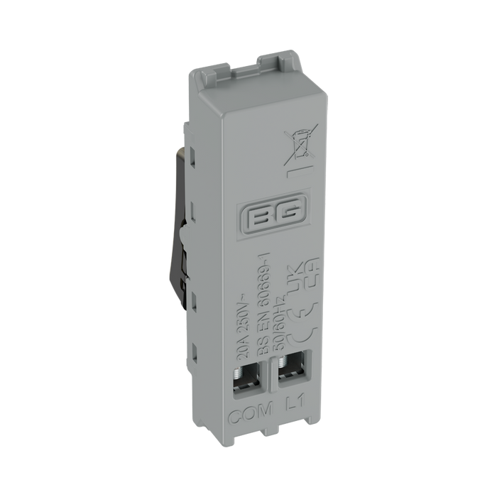 BG GridLite Antique Brass 20A 1 Way Retractive PRESS Switch Module MAB14PR – side view