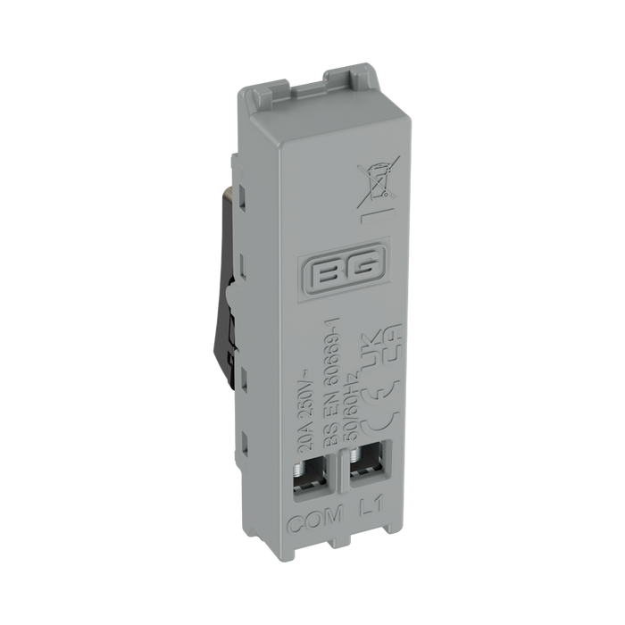 BG GridLite Antique Brass 20A 1 Way Retractive Switch Module MAB14 – side view