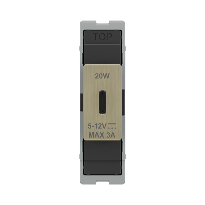 BG GridLite Antique Brass 20W USB-C Charging Module MABUSBC20B – front view