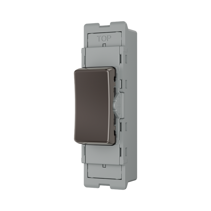BG GridLite Black Nickel 20A 2 Way Single Pole Centre-Off Switch Module MBN12C – angled view
