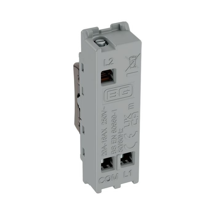 BG GridLite Black Nickel 20A 2 Way Single Pole Centre-Off Switch Module MBN12C – side view