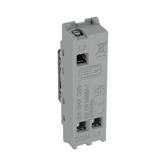 BG GridLite Black Nickel 20A 16AX 2 Way Single Pole Emergency Lighting Test Key Switch Module MBN12EL – side view