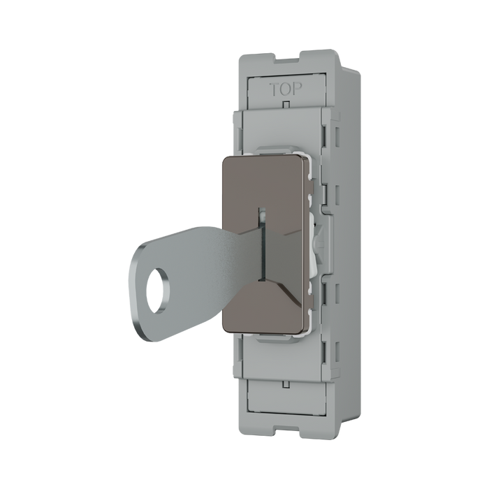 BG GridLite Black Nickel 20A 16AX 2 Way Single Pole Key Switch Module MBN12KY – angled view