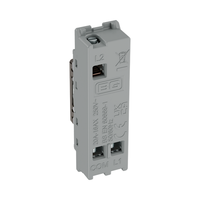 BG GridLite Black Nickel 20A 16AX 2 Way Single Pole Key Switch Module MBN12KY – side view