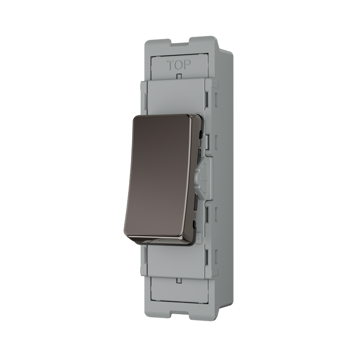 BG GridLite Black Nickel 20A 16AX 2 Way Single Pole Switch Module MBN12 – angled view