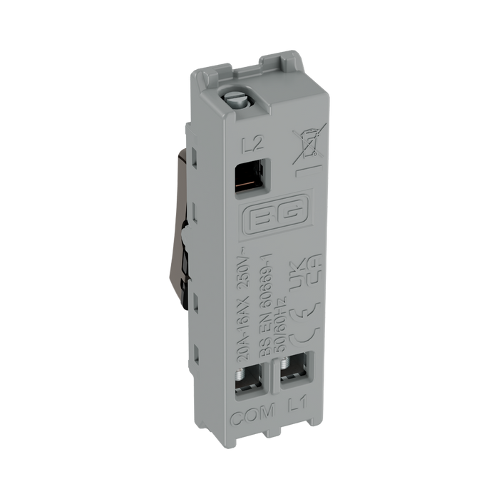 BG GridLite Black Nickel 20A 16AX 2 Way Single Pole Switch Module MBN12 – side view