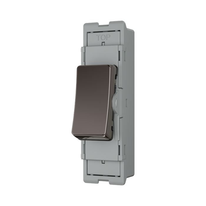 BG GridLite Black Nickel 20A 16AX Intermediate Switch Module MBN13 – angled view