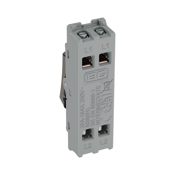 BG GridLite Black Nickel 20A 16AX Intermediate Switch Module MBN13 – side view