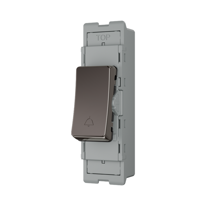 BG GridLite Black Nickel 20A 2 Way Retractive Bell Symbol Switch Module MBN142BELL – angled view