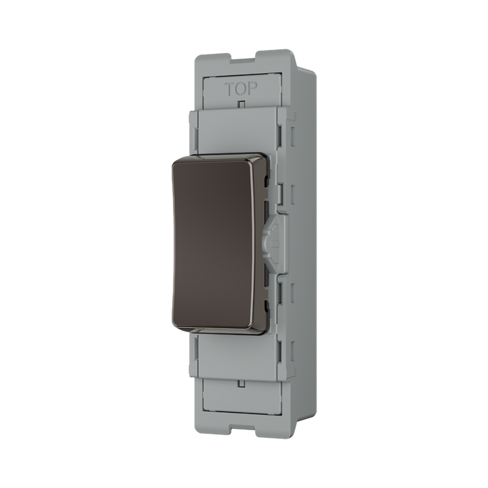 BG GridLite Black Nickel 20A 2 Way Single Pole Retractive Centre-Off Switch Module MBN142C – angled view