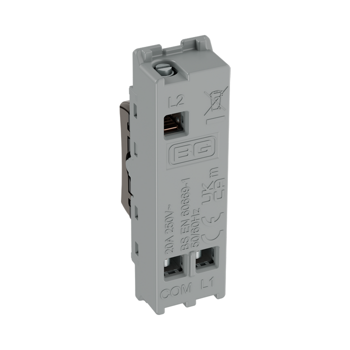 BG GridLite Black Nickel 20A 2 Way Single Pole Retractive Centre-Off Switch Module MBN142C – side view