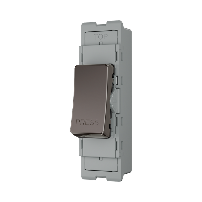 BG GridLite Black Nickel 20A 2 Way Retractive PRESS Switch Module MBN142PR – angled view