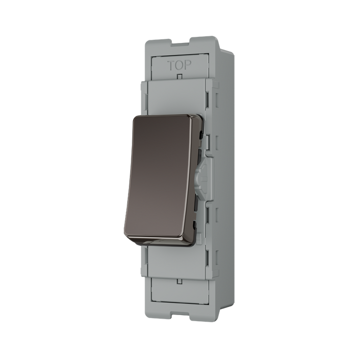 BG GridLite Black Nickel 20A 2 Way Retractive Switch Module MBN142 – angled view