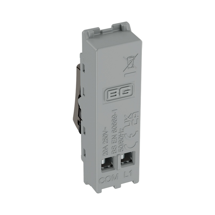 BG GridLite Black Nickel 20A 1 Way Retractive Bell Symbol Switch Module MBN14BELL – side view