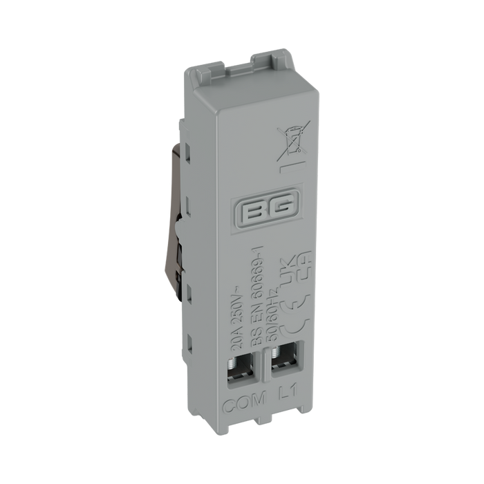 BG GridLite Black Nickel 20A 1 Way Retractive PRESS Switch Module MBN14PR – side view