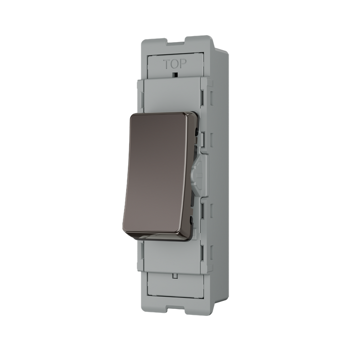 BG GridLite Black Nickel 20A 1 Way Retractive Switch Module MBN14 – angled view