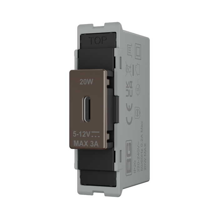 BG GridLite Black Nickel 20W USB-C Charging Module MBNUSBC20B – angled view