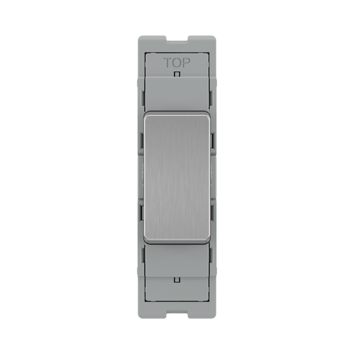 BG GridLite Brushed Steel 20A 2 Way Single Pole Centre-Off Switch Module MBS12C – front view